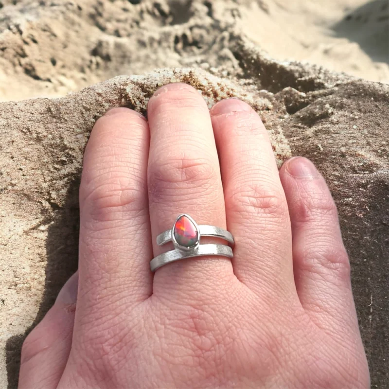 Opal Doublet and Sterling Silver Ring with stone texture